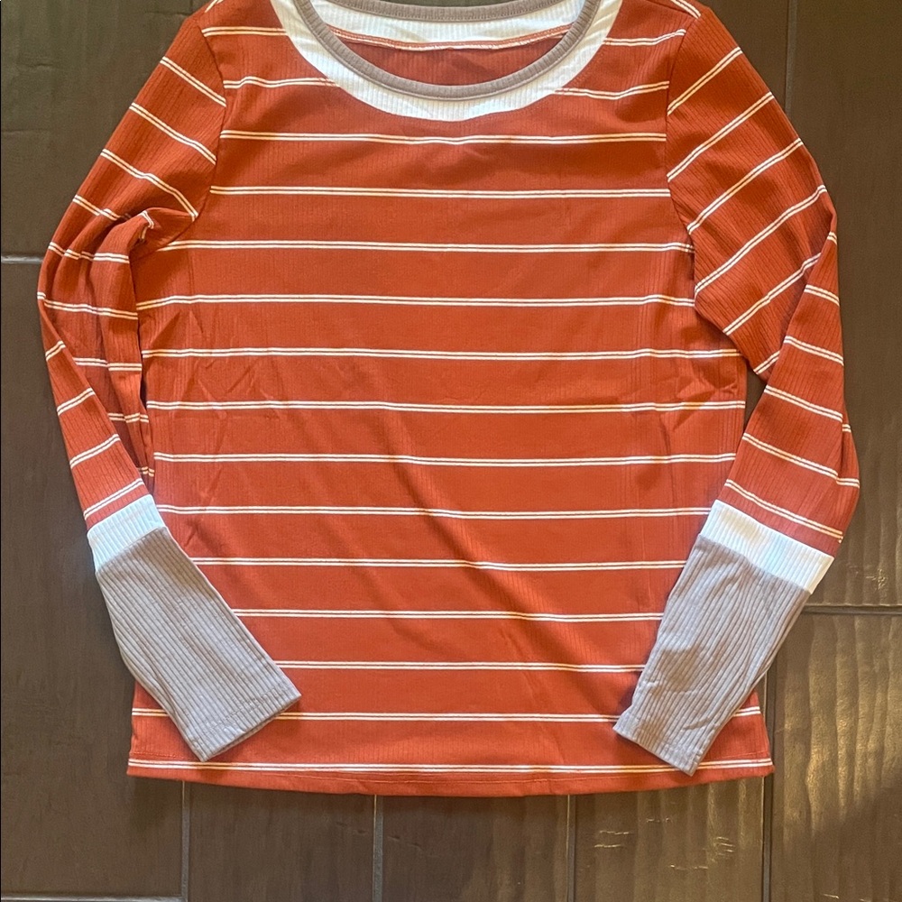 Striped Orange and White Long Sleeve Shirt